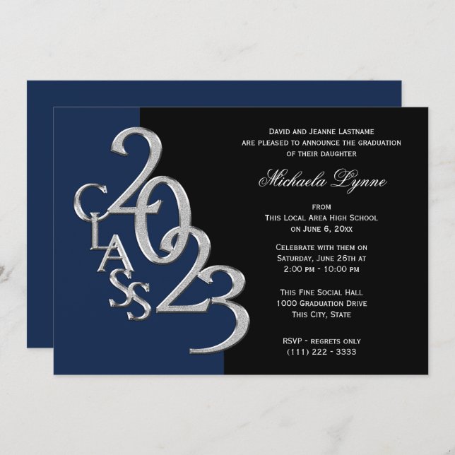 Class of 2023 Grad Silver with Color Option  Invitation (Front/Back)