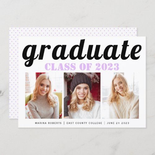 Class of 2023 graduate lilac typography photo invitation