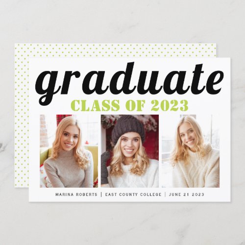 Class of 2023 graduate lime green typography photo invitation