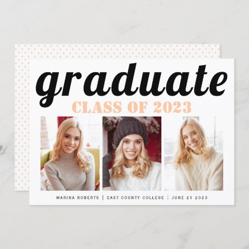 Class of 2023 graduate peach typography photo invitation