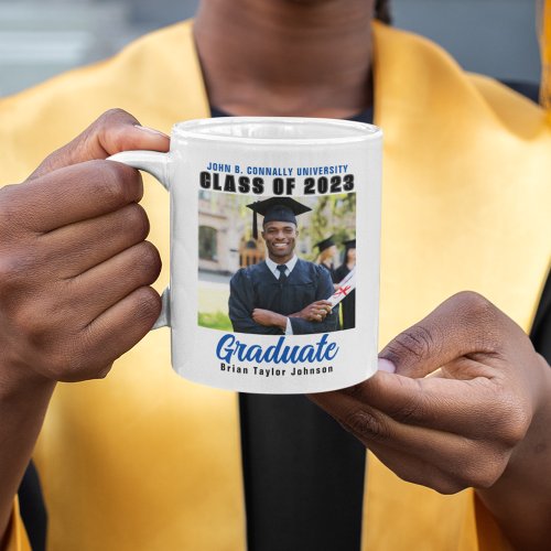 Class of 2023 Graduate Photo Blue Text Graduation Coffee Mug