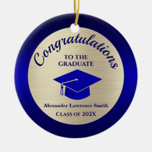 Class of 2023 Graduation Blue Gold Photo Ceramic Ornament
