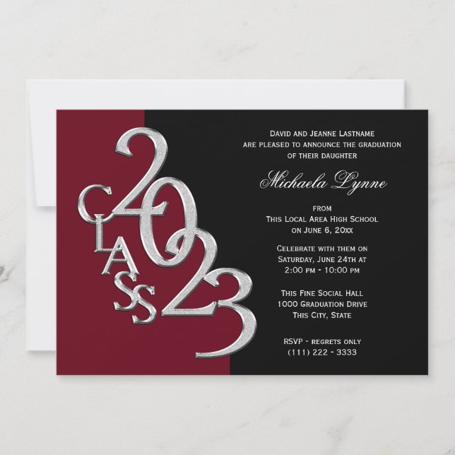 Class of 2023 Graduation Burgundy and Silver Invitation (Front)