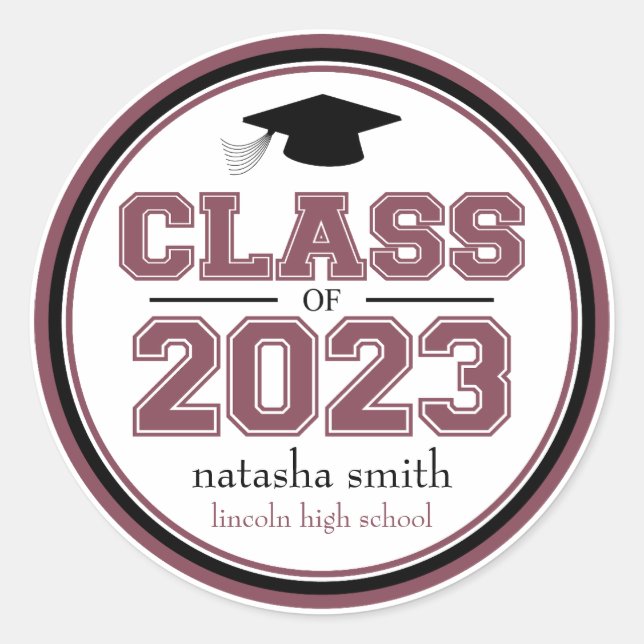 Class Of 2023 Graduation Favor (Maroon) Classic Round Sticker (Front)