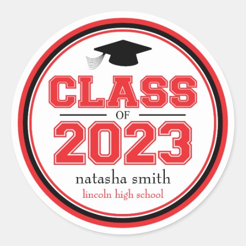Class Of 2023 Graduation Favor Red  Black Classic Round Sticker