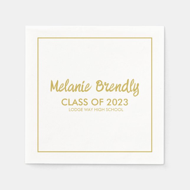 Class Of 2023 Graduation Gold Brush Script  Napkins (Front)
