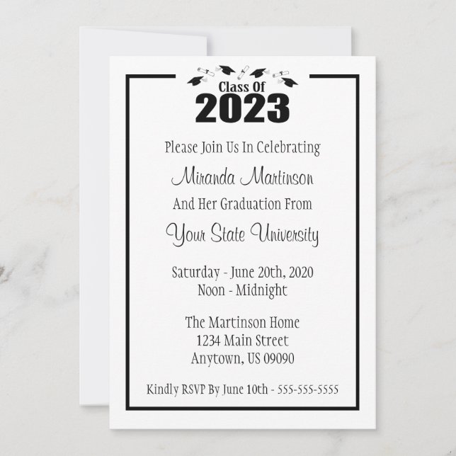 Class Of 2023 Graduation Invitation (Black Caps) (Front)