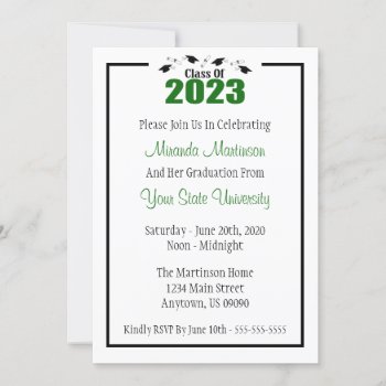 Class Of 2023 Graduation Invitation (green Caps) by WindyCityStationery at Zazzle