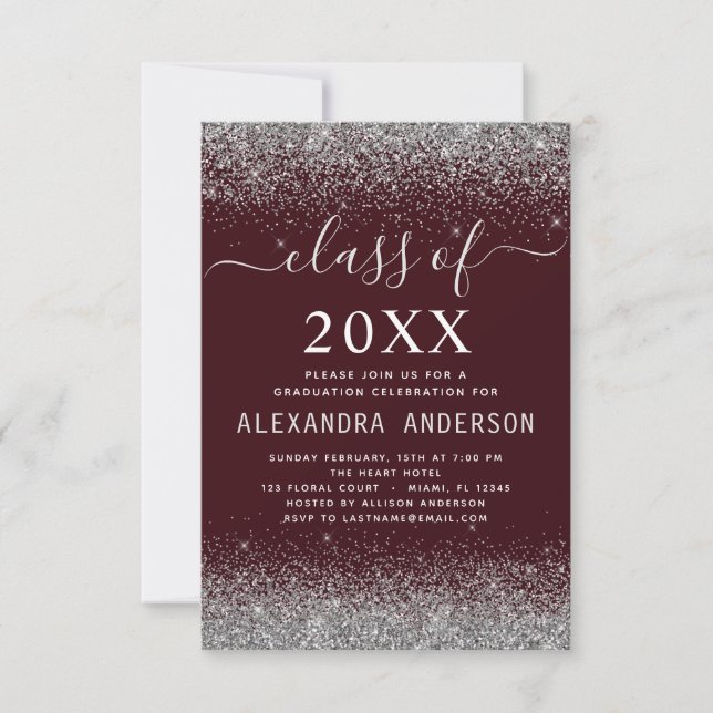 Class of 2023 Graduation Party Silver Burgundy Invitation (Front)