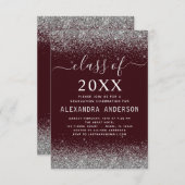 Class of 2023 Graduation Party Silver Burgundy Invitation (Front/Back)
