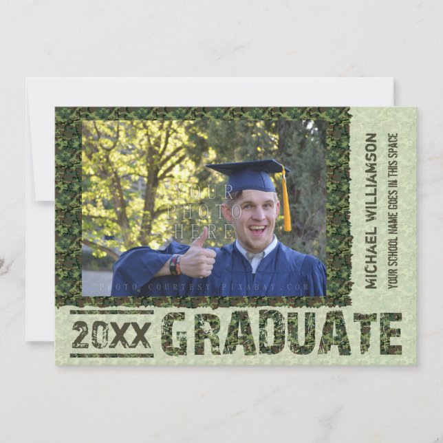 Class of 2023 Graduation Photo Camo Custom Party Invitation (Front)