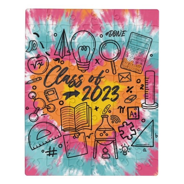 Class of 2023 Graduation Science Math Grad Tie Dye Jigsaw Puzzle (Puzzle Vertical)