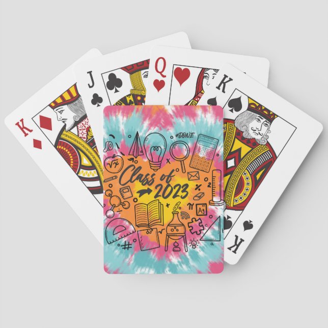 Class of 2023 Graduation Science Math Grad Tie Dye Poker Cards (Back)