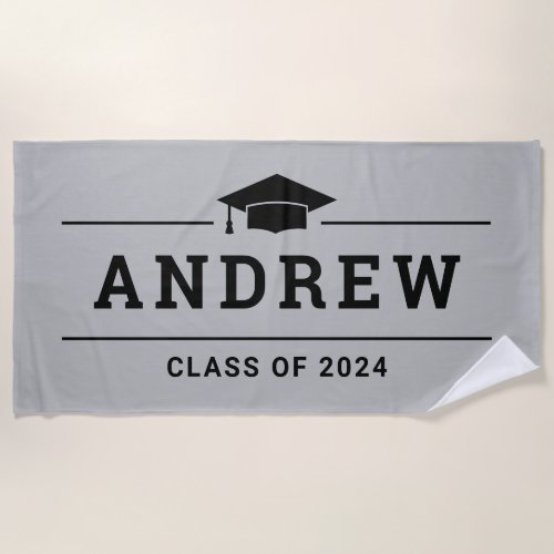 Class of 2023 Gray Personalized Graduate Name Beach Towel