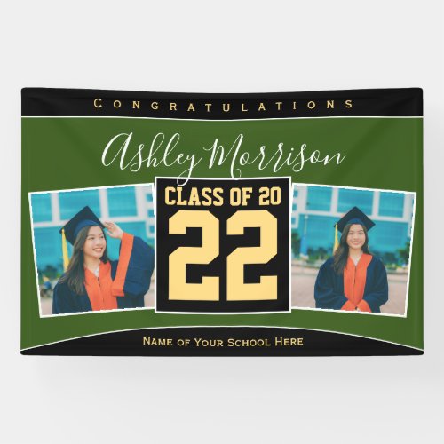 Class of 2023 Green Black  Gold Graduation Photo Banner
