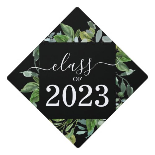 Class of 2023 Green Botanical Leaves  Graduation Cap Topper