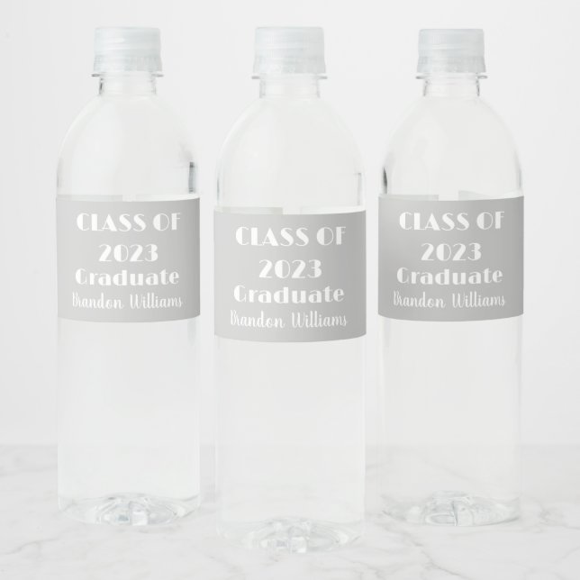 Class of 2023 Grey Graduation College Party Water Bottle Label (Bottles)