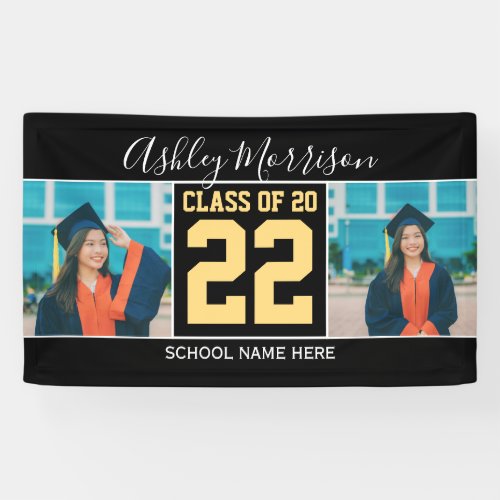 Class of 2023 Modern Black  Gold Graduation Photo Banner