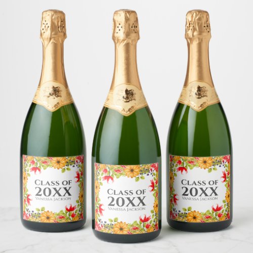 Class of 2023 Modern Bright Floral Graduation Sparkling Wine Label