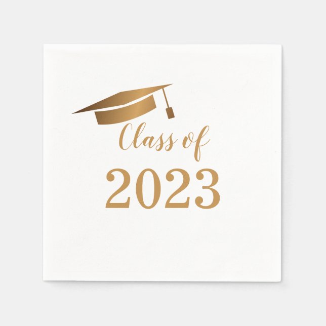 Class of 2023 Modern Gold Script Graduation Napkins (Front)