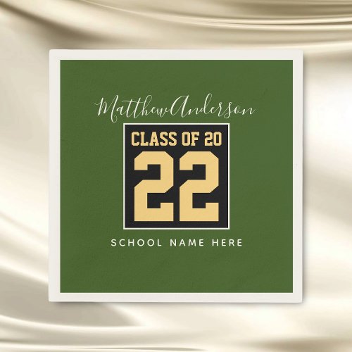 Class of 2023 Modern Green Black  Gold Graduation Napkins
