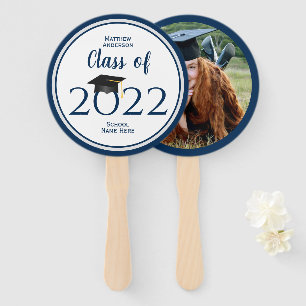 Class of 2023 Modern Navy Blue Graduation Photo Hand Fan