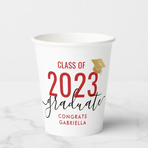 Class of 2023 Modern Red Graduation Party Paper Cups