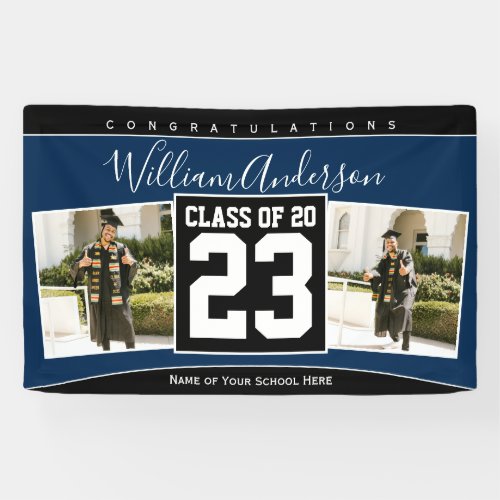 Class of 2023 Navy Blue  Black Graduation Photo Banner