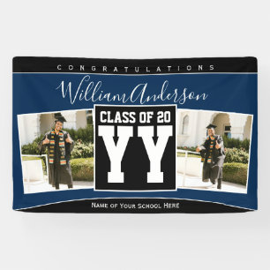 Class of 2023 Navy Blue & Black Graduation Photo Banner