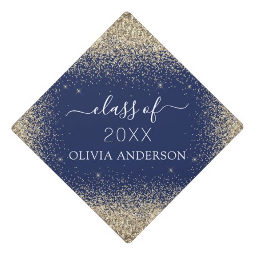 Class of 2023 Navy Blue Gold Glitter Graduate Graduation Cap Topper