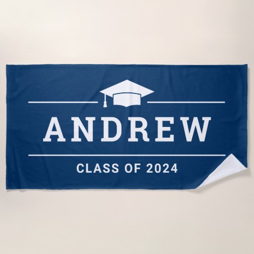 Class of 2023 Navy Blue Personalized Graduate Name Beach Towel