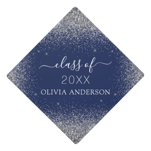 Class of 2023 Navy Blue Silver Glitter Graduate Graduation Cap Topper