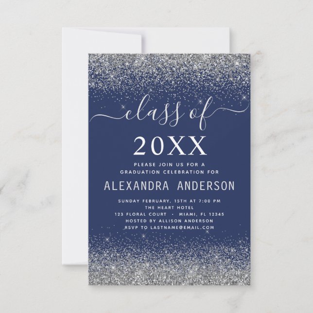Class of 2023 Navy Blue Silver Graduation Party Invitation (Front)