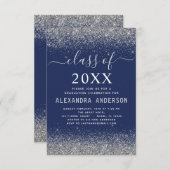 Class of 2023 Navy Blue Silver Graduation Party Invitation (Front/Back)