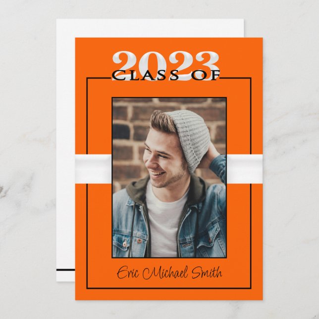 Class of 2023 Orange & Black Graduation Party Invitation (Front/Back)