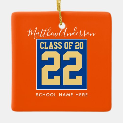 Class of 2023 Orange Blue and Gold Graduation Ceramic Ornament