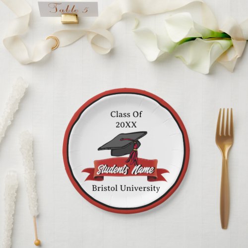 Class of 2023 Personalized Graduation Maroon Black Paper Plates