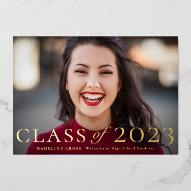 Class of 2023 Photo Graduation Gold Foil Invitation (Front)