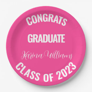 Class of 2023 Pink Graduation College Party Paper Plates