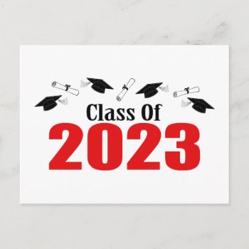 Class Of 2023 Postcard Invite (red Caps) by WindyCityStationery at Zazzle