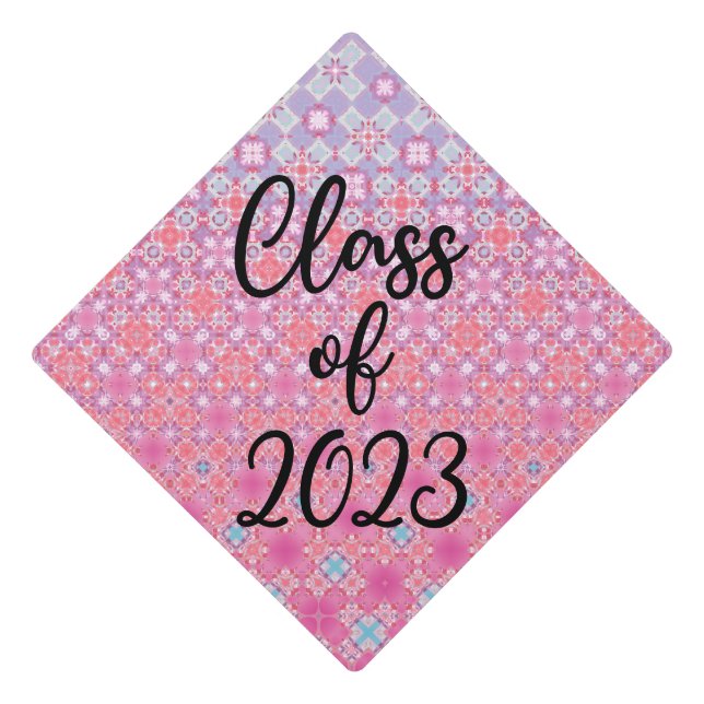 Class of 2023 Purple and Pink Geometric Graduation Cap Topper (Front)
