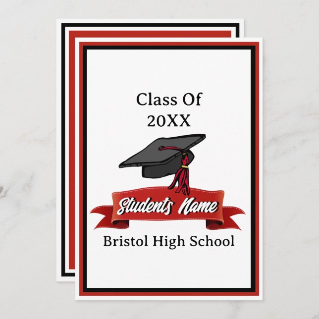 Class of 2023 Red and Black Graduation Party Invitation (Front/Back)