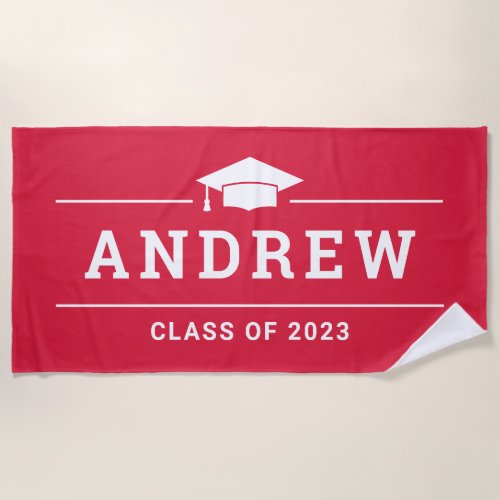 Class of 2023 Red Custom Graduate Name Beach Towel