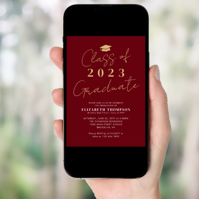 Class of 2023 Red Gold Graduate Graduation Party Invitation (Front Digital)