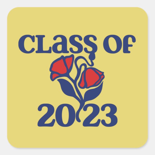 Class of 2023 retro red rose designs graduation    square sticker (Front)