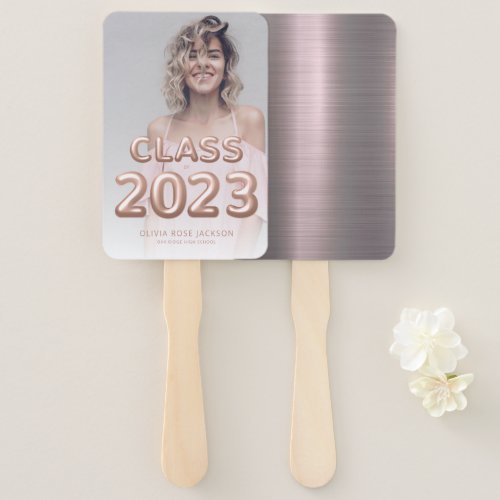 Class of 2023 Rose Gold Balloons Photo Graduation Hand Fan