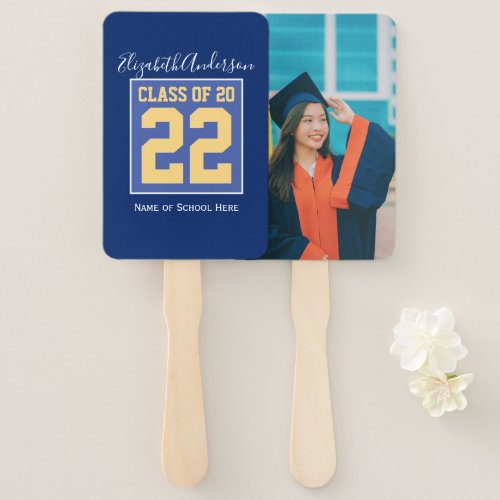 Class of 2023 Royal Blue and Gold Graduation Photo Hand Fan