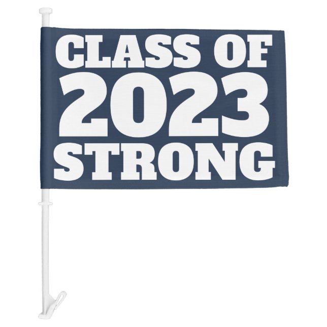 Class of 2023 strong navy graduate car flag (Front)