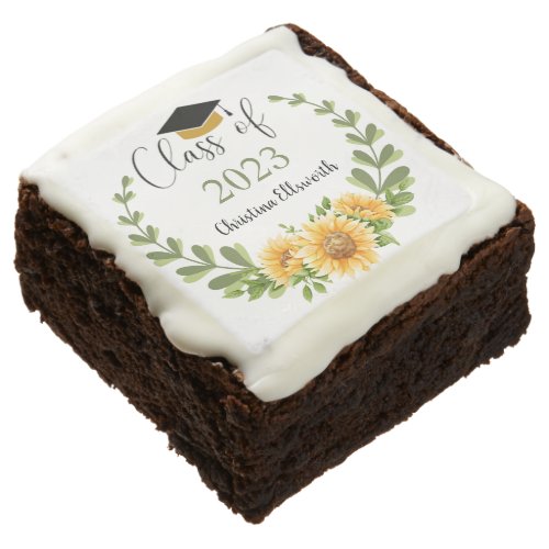 Class of 2023 Sunflower Wreath Grad Party Brownie