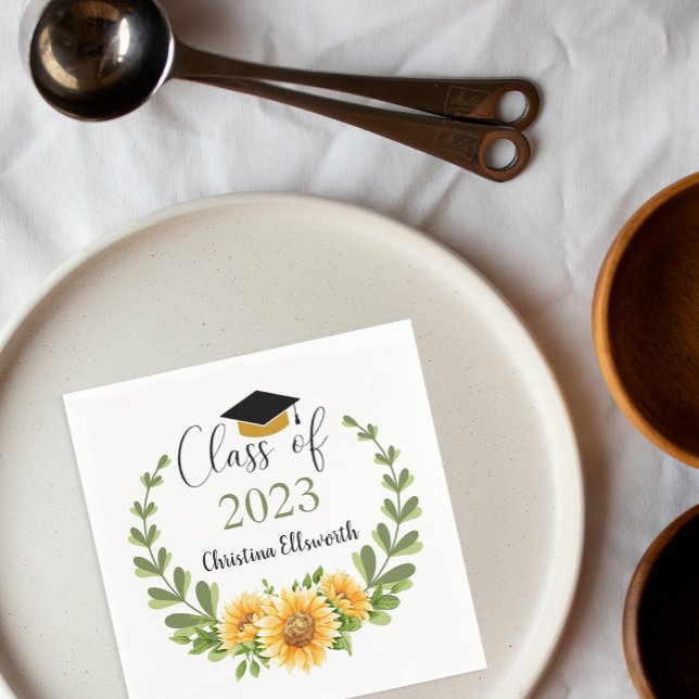 Class of 2023 Sunflower Wreath Grad Party Napkins (Creator Uploaded)